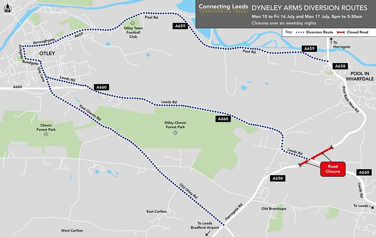 Dyneley Arms diversion map night time closures