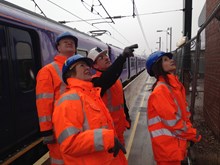 Leyland station L-R Craig Harrop from Northern Rail, Cllr Margaret Smith leader of South Ribble Borough Council, Network Rail's project manager Sam Burger, and Seema Kennedy MP for South Ribble,