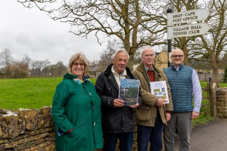 Image of Councillor Juliet Layton, CDC Cabinet Member for Planning and Regulatory Services meeting with members of the Down Ampney Parish Council and the Down Ampney Steering Group. Pictured from left to right: Cllr Juliet Layton, Geoffrey Tappern, Andrew Scarth and Gareth Cope.