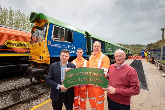 Robert Largan MP for High Peak,  Aiden Theyer - Operations Management Apprentice at Tarmac, Rob Doody - MD Midlands Region at Tarmac, Andrew Graham - Conventional Rail Interface Manager HS2 Ltd