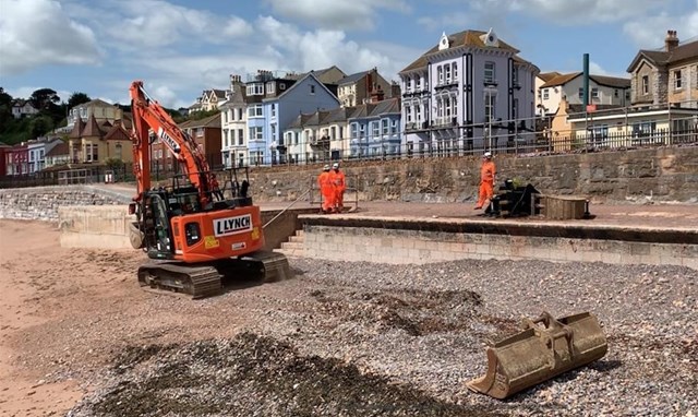 Work set to restart on new sea wall which will help protect vital rail artery to the south west for next 100 years: Dawlish sea wall construction June 2019
