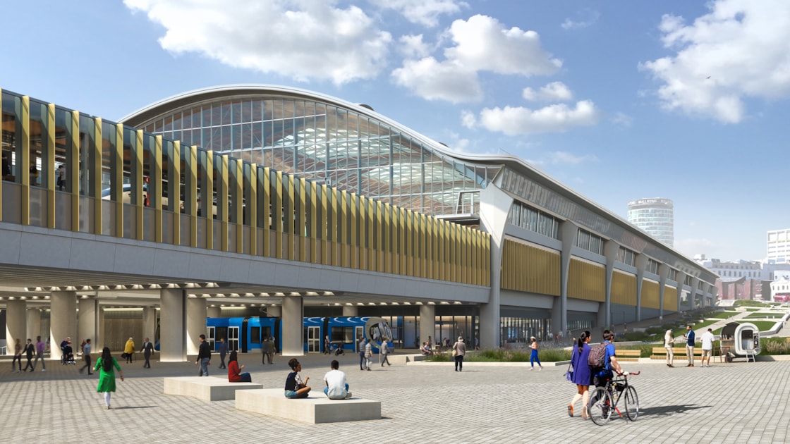 Curzon Street Station - view from the Promenade, with Metro stop under the platforms