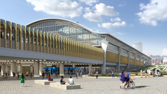 Curzon Street Station - view from the Promenade, with Metro stop under the platforms