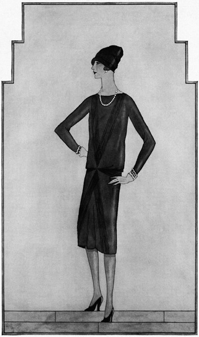 Illustration of Chanel’s little black dress by Main Rousseau Bocher, Vogue, 1 October 1926