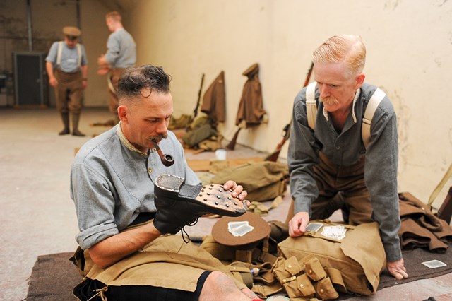 Khaki Chums stay overnight in a railway arch ahead of the launch of the rail industry's WW1 exhibition in Waterloo Station: Khaki Chums stay overnight in a railway arch ahead of the launch of the rail industry's WW1 exhibition in Waterloo Station