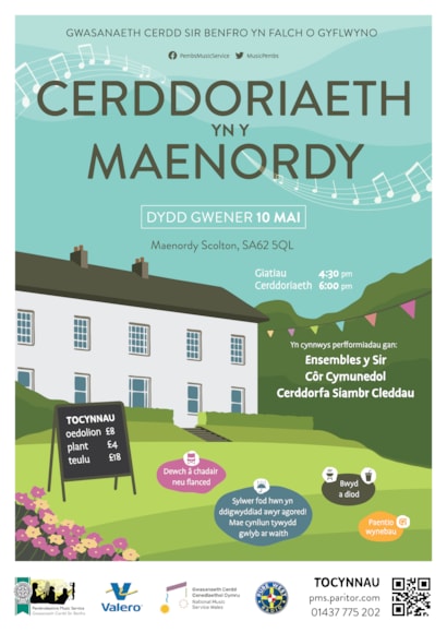 Music at the Manor Welsh poster - Cerddoriaeth ym mhoster Cymreig y Faenor