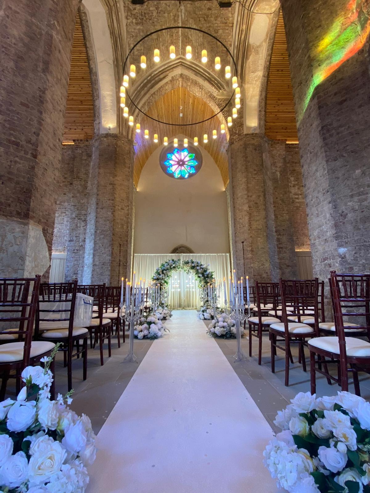 The interior of Abney Park Chapel decorated for Besime and Hakan's wedding (3)
