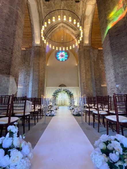 The interior of Abney Park Chapel decorated for Besime and Hakan's wedding (3)