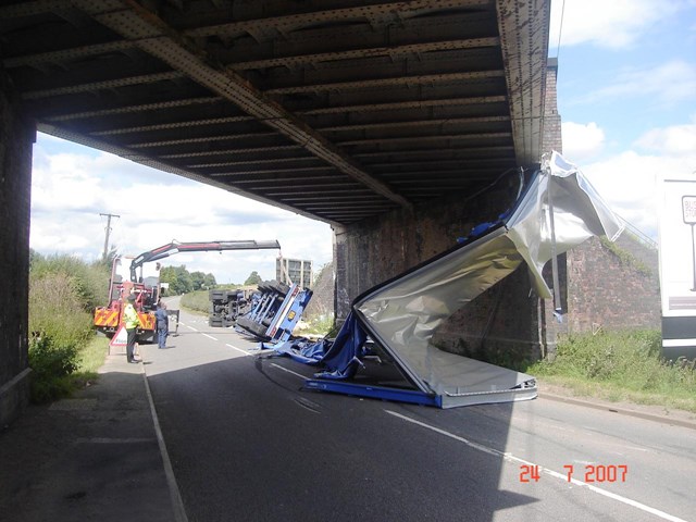Aftermath of a bridge strike at Shenstone near Lichfield