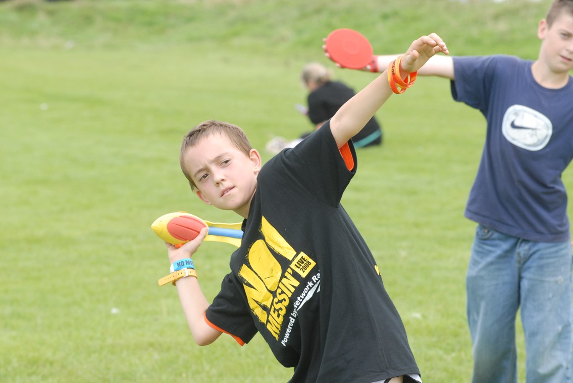 Boy enjoying sport activity at Network Rail's No Messin' event: WSM 29 Aug 08