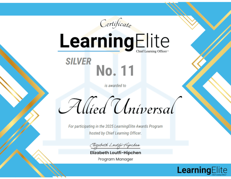 Allied Universal Named a 2025 LearningElite Award Winner for Industry-Leading Learning and Development Programs