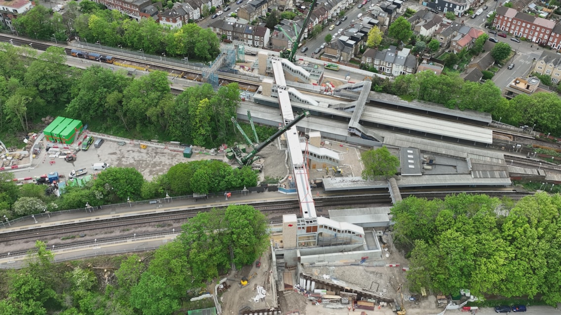 Footbridge sections in place from Fernbrook Road direction