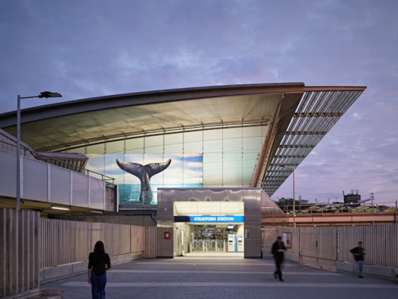 Ahmet Öğüt, ‘Saved by the Whale’s Tail, Saved by Art’, 2025, Stratford station. Commissioned by Art on the Underground and New Contemporaries. Photo: GG Archard.
