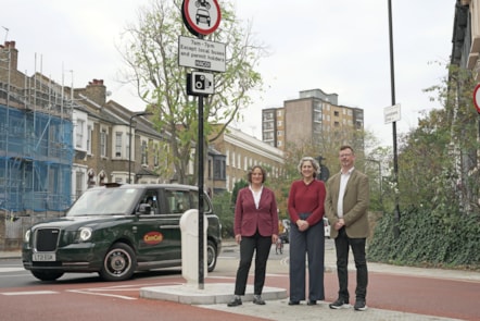 Cllr Sarah Young,  Cabinet member for Climate Change, Environment and Transport; Caroline Woodley, Mayor of Hackney; and Alan McDonald, Taxicard Account Manager for ComCab London
