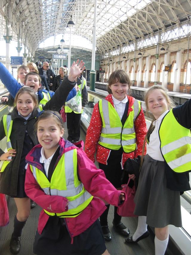 Pupils teach classmates about the importance of staying safe on the railway: Children from St. Michael's CE Primary School visit Manchester Piccadilly station