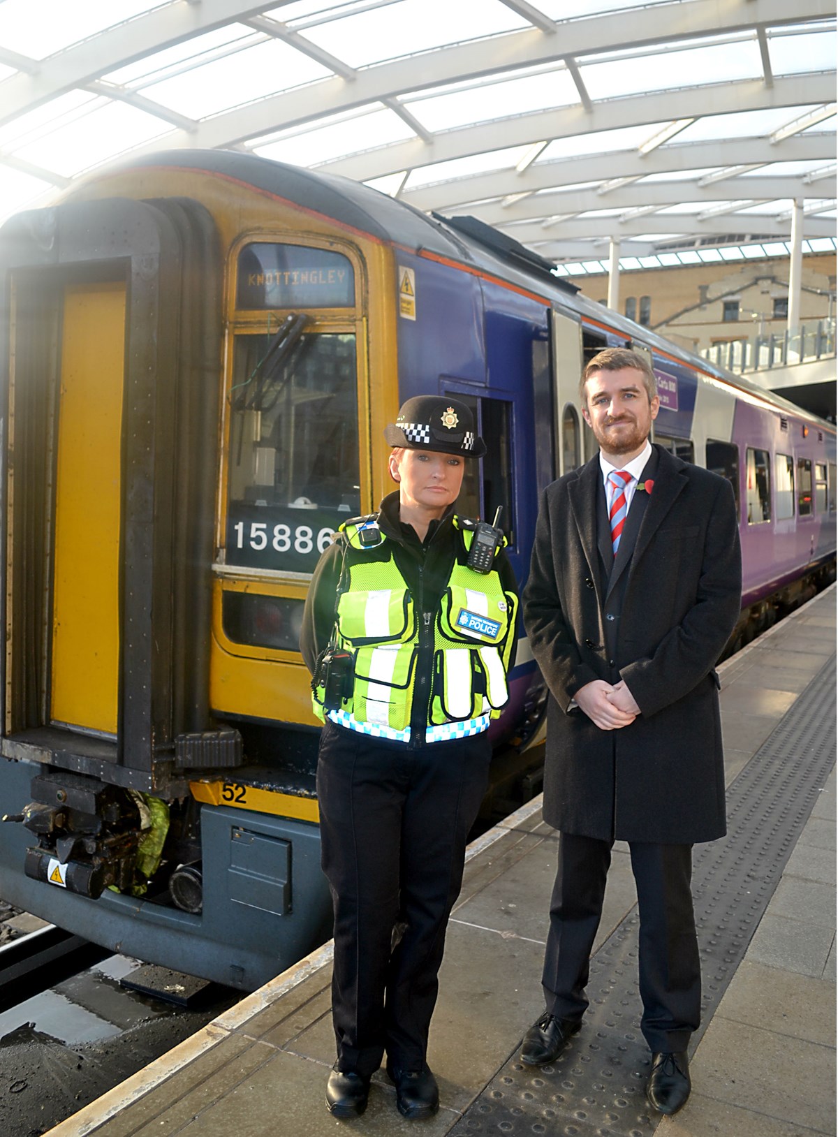 Chief Inspector Andrea Rainey (BTP) and Regional Director Liam Sumpter (Northern) launch the Christmas initiative.