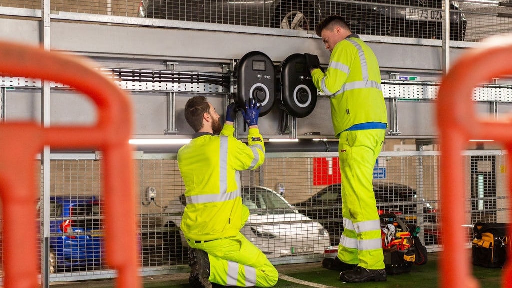 E.ON EV charging install Coventry car park cropped