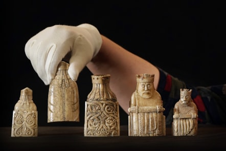 Dr Alice Blackwell with some of the Lewis chess pieces. Copyright Stewart Attwood (14)