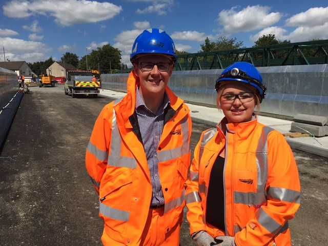 David Linden MP visits Muirhead Road bridge works to view progress: David Linden MP and Laura Craig Muirhead Road Project Manager