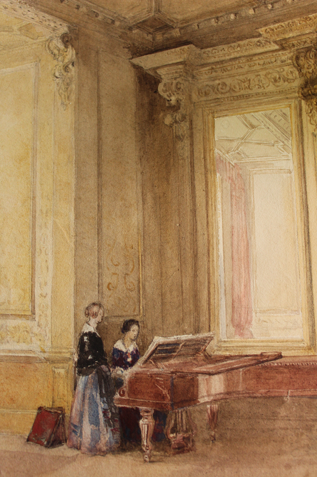 Florence Nightingale and Laura Nicholson: The water colour is by Parthenope Nightingale and shows Florence Nightingale accompanying Laura Nicholson on the piano in the Nightingale’s beautiful drawing room at Embley Park. Kindly on loan from the Wingfield family