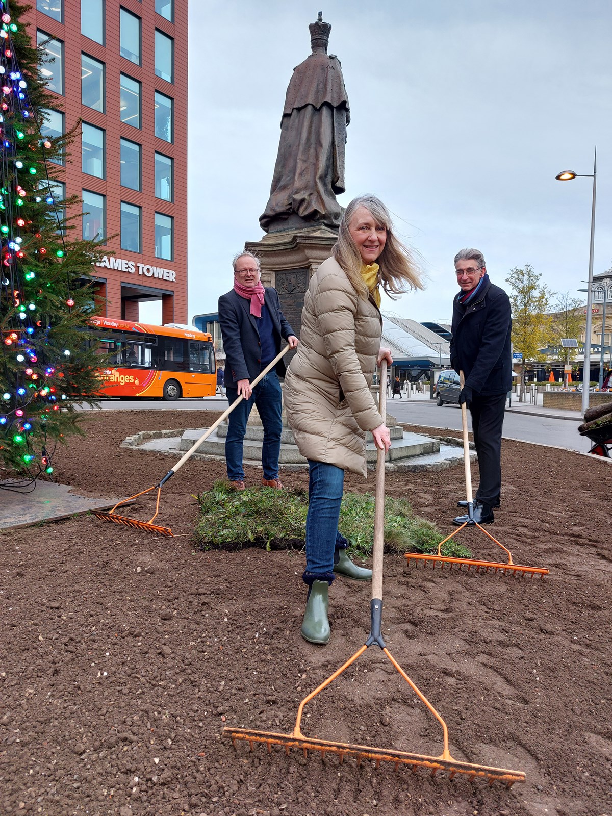 Cllr Karen Rowland, centre, Cllr Tony Page, right, Bobby Lonergan, Business Improvement District Manager, left