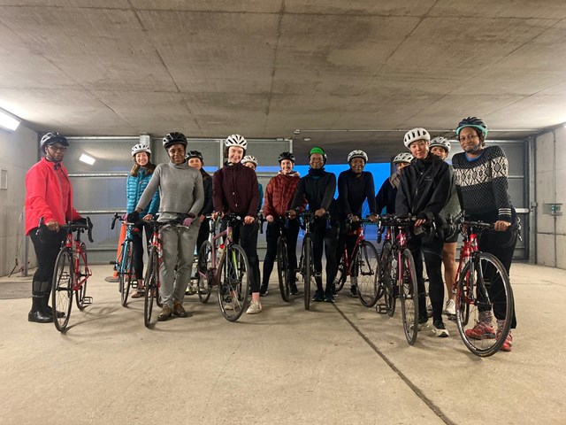 TfL Image - Women of Colour Cycling Group, Awarded funding in 2022, This project focuses on improving the confidence of its participants to cycle more and also how to take care of their bicycles. The project engaged 60 participants in 2022 to build confidence in beginner cyclists at Lea Valley Velopark and organised a group ride for their intermediate riders. They also delivered bike maintenance sessions.
