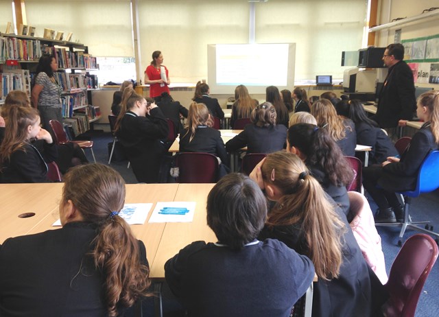 Network Rail works with Surrey school to increase take-up of female employees: Network Rail presenting to students at Ash Manor School in Surrey for International Women's Day 2017