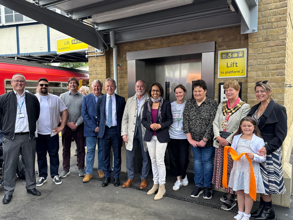 Guests celebrate the opening of the new lifts at Teddington