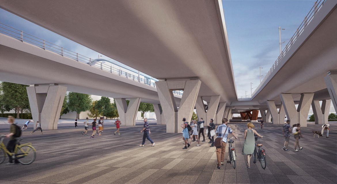 HS2 welcomes planning permission approval for major Birmingham viaducts: HS2 Curzon No.3 Viaduct CGI from below