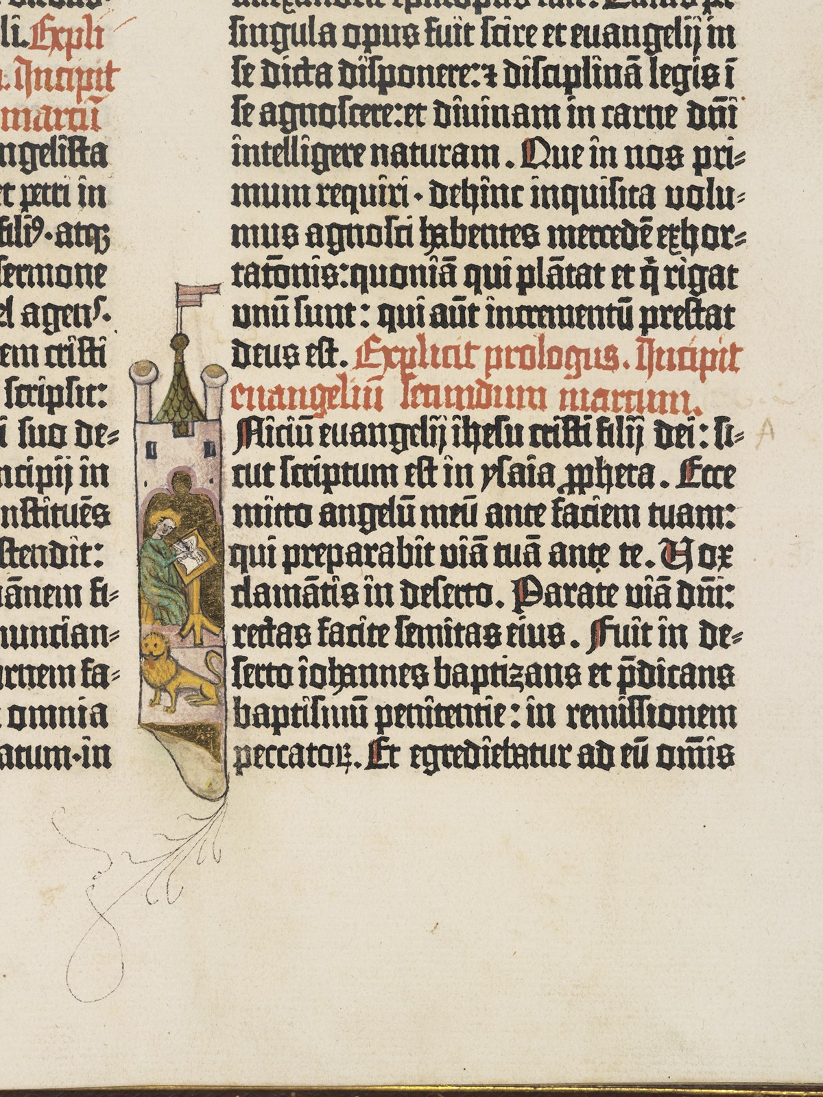 From the National Library of Scotland’s copy of the Gutenberg Bible: Volume 2, the beginning of the New Testament Gospel of St Mark