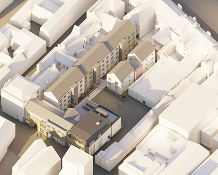 Aerial view of South Street development plans design concept