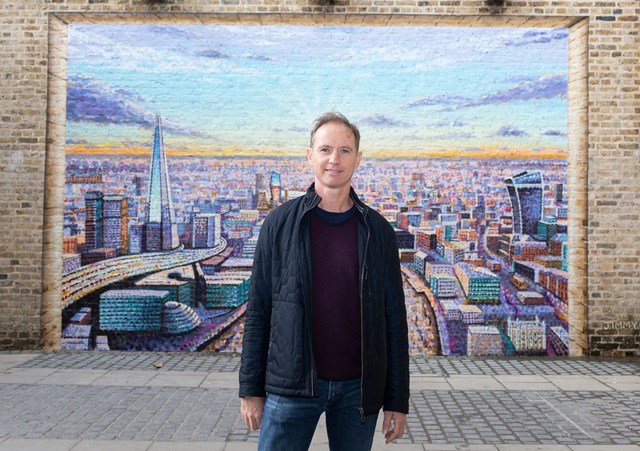 Artist Jimmy C with his work at Blackfriars: Artist Jimmy C with his work at Blackfriars