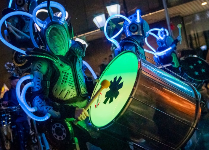 IOLA 2.0 and her Robots by Global Grooves: Meet IOLA 2.0, a sparkling robot queen from the future, and her extraordinary troupe of illuminated dancers and drummers, who will be performing in the main atrium at Trinity Leeds.