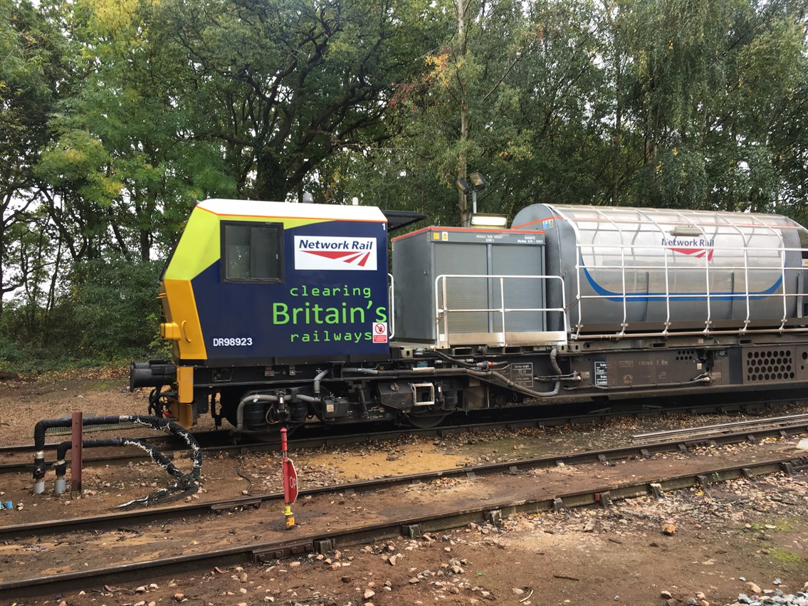 HIGH POWERED LEAF BUSTING TRAINS TRAVEL “TWICE ROUND THE WORLD” TO KEEP SOUTH WESTERN RAILWAY PASSENGERS MOVING: Leaf busting train