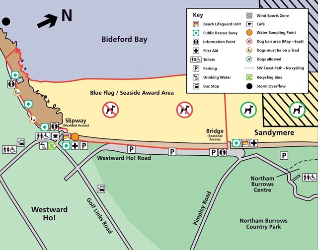 Northam Burrows Summer Beach Map Zones