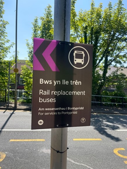Rail replacement buses sign