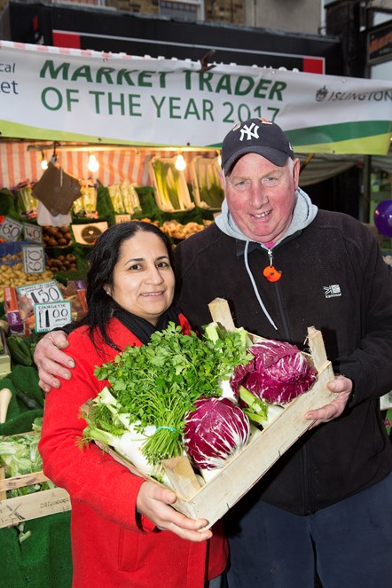 Serpil Erce and Dave Jackson, winners of Market Trader of the Year 2017