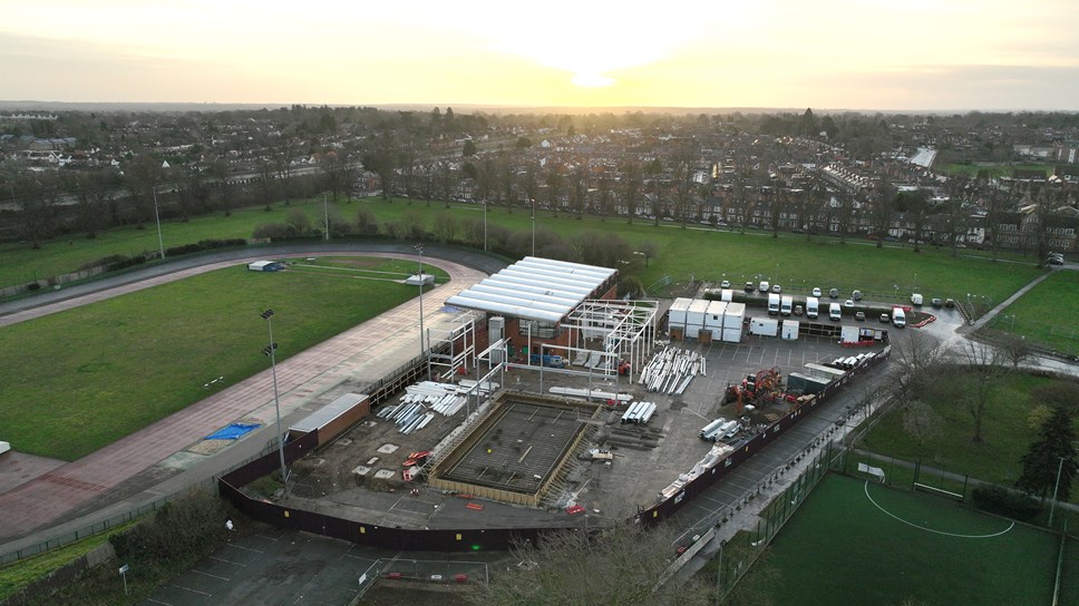 Stunning drone footage of community swimming pool taking shape
