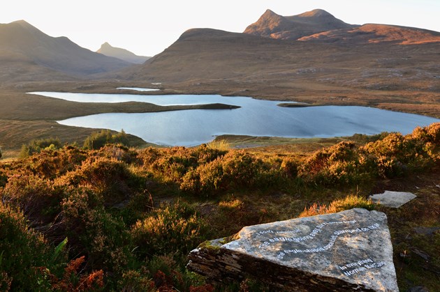 Visitors urged to discover the unique landscape of the North West Highlands: Poetry carved on to rocks at Knockan Crag National Nature Reserve ©Lorne Gill SNH