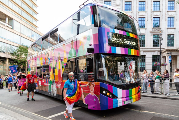 TfL advises Londoners to check before they travel ahead of Pride in London Parade: TfL Image - Pride bus