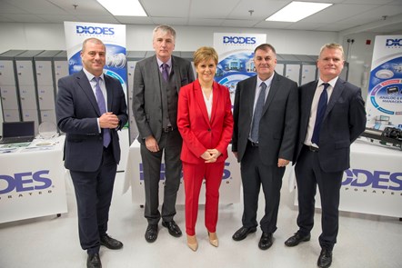 (L-R) Scottish Enterprise chief executive Steve Dunlop, Diodes European President Tim Monaghan, First Minister Nicola Sturgeon, Inverclyde Council Leader Cllr. Stephen McCabe and Diodes Greenock MD Gerry McCarthy