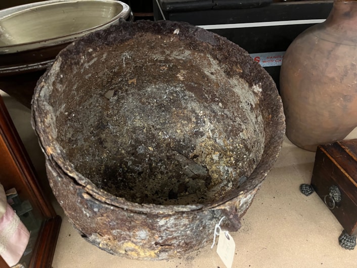 Cauldron: The cauldron was originally discovered in a cellar in Chapeltown in 2012 after workers came to investigate a peculiar dripping sound which the resident could not locate.
Removing a wall, they discovered what appeared to be a petrified object which was later identified as a metal cauldron, sealed behind the wall in what is believed to have been part of an ancient practice designed to protect the house and its residents from malign or supernatural forces.