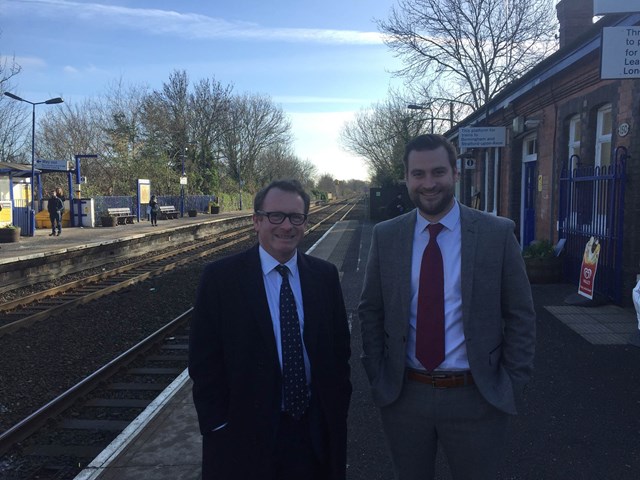 MP Chris White with Network Rail senior sponsor Simon Clifford at Warwick station