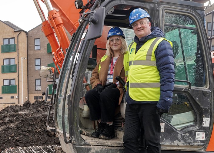 Housing 2: Councillor James Lewis, the leader of Leeds City Council, and Councillor Jess Lennox, the council’s executive member for housing, visit the Brooklands Avenue building site.