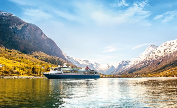 Free drinks package or on board spend offer and dedicated solo savings unveiled in Fred. Olsen Cruise Lines sale: Balmoral in Olden, Norway (2) - landscape - low res