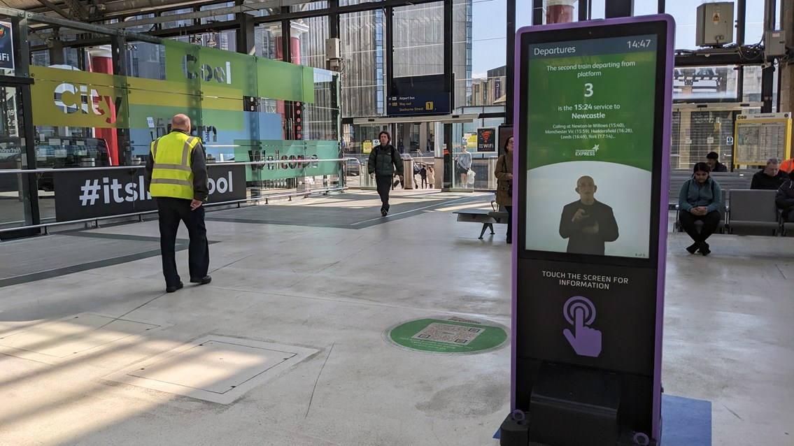 British Sign Language screen in Liverpool Lime Street