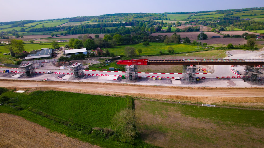 Aerial view of Wendover Dean Viaduct deck push May 2024