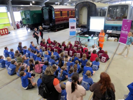 An image of the primary school children at the rail safety event in Shildon