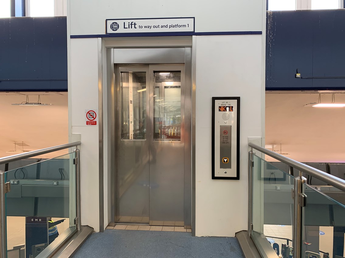 Refurbished lifts at main entrance at Derby station