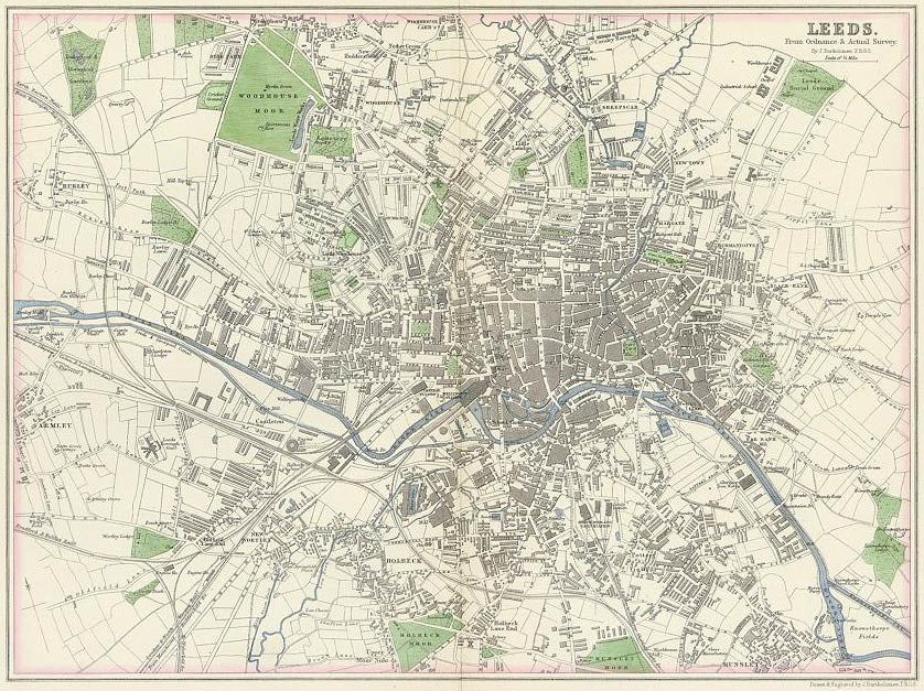 A Garden Through Time: A 19th century ordinance survey map of Leeds which shows the botanical gardens in the top left hand corner.